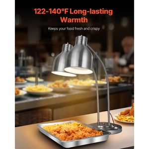 Lampada Riscaldante per Alimenti Commerciale da 500W con 2 Teste e Struttura in Acciaio Inossidabile - Controllo Manuale della Temperatura - Product Image 2