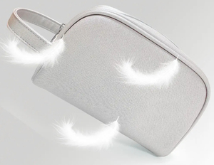 Silver Textile Cosmetic Bag Medium Size Zipper Closure Soft Handle Portable Travel Toiletries <b>Case</b> <b>Organizer</b> Simple Style - Product Image 5