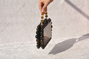 Amber Swirl Resin Beaded Handle Clutch Bag <b>Handmade</b> Designer Evening Party Statement Handbag for Women - Product Image 3