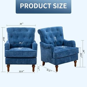 Poltrona in Tessuto Chenille con Gambe in Legno Retrò, Comoda Poltrona Imbottita per Soggiorno, Cuscini a Molla per Balcone - Product Image 4