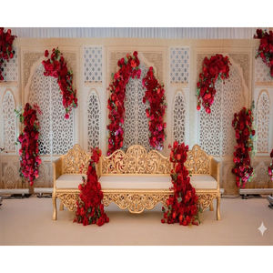 Estructuras de madera de diseño con motivos Jali para escenarios de recepción, telones de fondo vintage para bodas, paneles de escenario para Walima musulmana, EE. UU. - Product Image 1