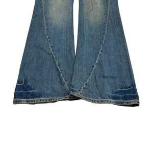 Jean en denim vintage à jambe large et coupe droite pour femme, bleu délavé, style streetwear décontracté, OEM personnalisé, avec dentelle, nœuds et volants - Product Image 3