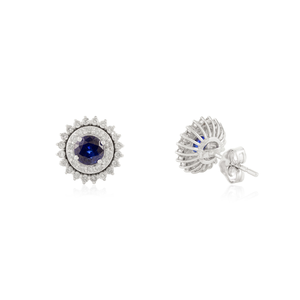 Nuevos y Elegantes Pendientes de Oro Blanco de 18K Originales con Zafiro Azul de 2mm y Diamantes en Forma Redonda, Doble Racimo, Regalo para el Día de la Madre - Product Image 5