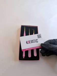 Pince à épiler pour extensions de cils en acier inoxydable, à pointe dorée, avec revêtement en poudre rose clair, design couronne sur le dos, à 90 degrés/droite - Product Image 5