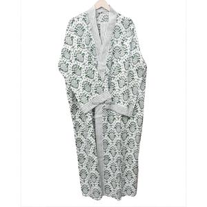 Elegante Bata de Algodón Ecológica con Estampado Floral, Kimono Premium, Camisón con Cuello en V, Cierre con Cinturón, Transpirable, de Secado Rápido, con Bolsillos Delanteros, 220g - Product Image 4