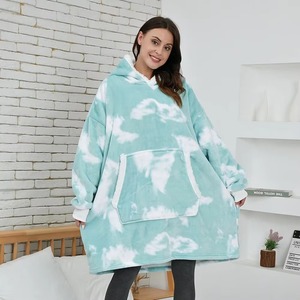 Green Tie Dye Wearable Blanket Hoodie Oversized Sherpa Fleece Hooded Blanket Unisex Giant Comfy Sweatshirt Winter Warm - Product Image 5