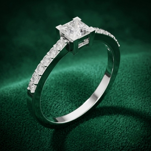 Anillo de compromiso, boda o aniversario de lujo personalizado con diamante de laboratorio talla princesa, banda pavé de oro de 9k-18k - Product Image 3