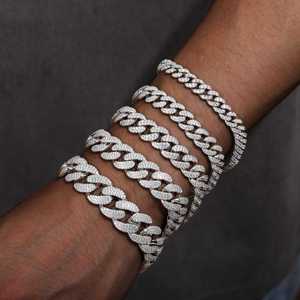 Pulsera Clásica de Oro con Diamantes Cultivados en Laboratorio, Estilo Hip Hop, Corte Pesado, Cadena de Eslabones Agrupados, Alta Calidad, Engaste Pavé, Cierre de Caja, Gruesa, IGI - Product Image 4