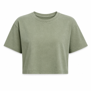 เสื้อยืดคอกลมทรงบ็อกซี่สีเขียวเซจสำหรับผู้หญิง ผ้าคอตตอนเจอร์ซีย์แบบเอนไซม์วอช แขนสั้น สไตล์ลำลอง - Product Image 2