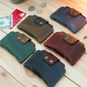 Custom Genuine Leather Long Button Closure High Quality Men's Card Holder <b>Wallet</b> with <b>RFID</b> <b>Blocking</b> and Crazy Horse Finish - Product Image 5