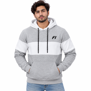 Sudadera con capucha gris de algodón al por mayor, de forro polar grueso y suave, con cremallera completa, logotipo personalizado, ajuste regular, informal, para hombre - Product Image 1