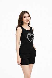 <b>Women's</b> <b>Black</b> Sequined Heart <b>Tank</b> <b>Top</b> Scoop Neck Sleeveless Casual Summer <b>Tops</b> - Product Image 2