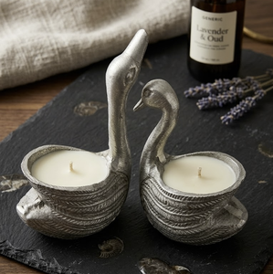 Aluminium Swan Shaped Set Of 2 Candle jar Vessel Handmade Rustic Design Silver Color Home Decor Lighting Scented Candle - Product Image 1