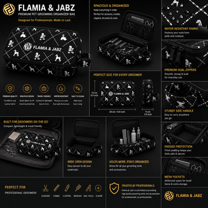 กรรไกรตัดขนสัตว์เลี้ยง FLAMIA & JABZ ลายสุนัขสีดำ ทำจากใยธรรมชาติ ขนาด 10x7.5 นิ้ว พร้อมกระเป๋าเดินทางกันน้ำสำหรับสุนัข - Product Image 3