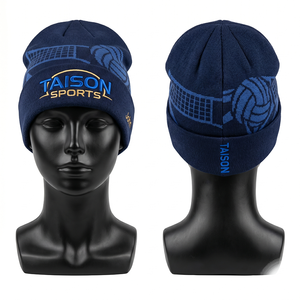 Volleyball Beanie Premium 300 GSM Acrylic Knit Navy Blue Jacquard Net Pattern Embroidered Logo Custom - Product Image 1