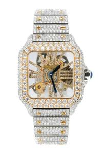 Relojes Automáticos con Esfera Tipo Vison Skelton en Tono Dorado con Acero Inoxidable y Esfera Cuadrada en Tono Plateado con Diamante Moissanite - Product Image 5