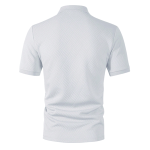 Chemise Homme Tricotée Jacquard Texturée Unie Respirante à Manches Courtes avec Col et Poignets Contrastants, Bordure Motif Clé Grecque, Style Smart Casual Tendance - Product Image 2