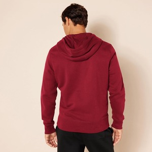 Sweat-shirt à capuche zippé rouge pour homme, coupe classique, en polaire décontracté, idéal pour l'automne, couleur unie avec poches - Product Image 2