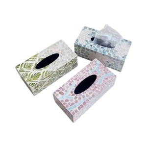 Boîte à mouchoirs rectangulaire haut de gamme en nacre, support en bois fait main avec incrustation de coquillages pour la décoration intérieure - Product Image 2