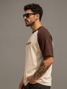 Portace Men's <b>Raglan</b> Sleeve <b>T</b>-<b>Shirt</b> O-Neck Oversized Fit Cotton Jersey Casual Solid Eco-Friendly Acid Wash Front Logo Contrast - Product Image 3