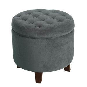 Modern Velvet Button Tufted Round Storage Ottoman with Storage and Removable Lid for Bedroom and Living Room - Product Image 5