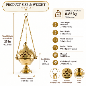 Hanging Brass Incense <b>Burner</b> Chain Pedestal Metal Censer Cross Cutout Lid Bakhoor Mabkhara Church Home Frankincense Holder - Product Image 4