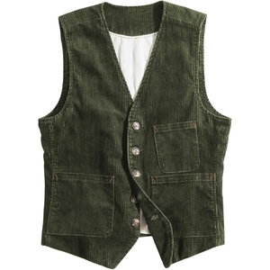 Custom Corduroy <b>Waistcoat</b> for Men Retro Fashion Vest Multi Pocket Streetwear Button Closure Casual Outerwear - Product Image 1