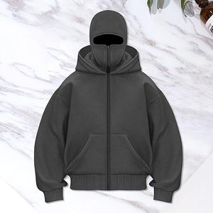 Sweat-shirt à capuche pour homme, style balaclava, double capuche zippée, manches longues, coupe-vent, avec masque intégré - Product Image 3