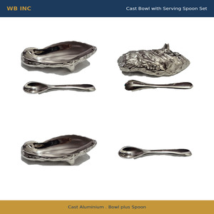 Ensemble de cuillères de service en aluminium moulé moderne, finition argentée, vaisselle artisanale, ensemble cadeau - Product Image 4