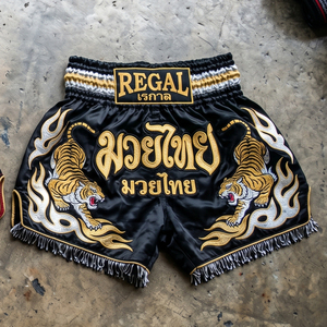 Regal Muay Thai Shorts Blue Gold <b>Dragon</b> Hand Embroidery Men's Martial Arts Wear Muay Thai Shorts Unisex - Product Image 4