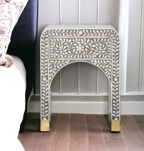 Custom Bone Inlay Nightstand with <b>Drawer</b> Luxury Handmade Bedside Cabinet Geometric Design <b>Side</b> Table for Home Hotel Furniture - Product Image 4