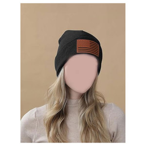 American Flag Beanie <b>Hat</b> for <b>Men</b> and Women Leather USA Flag Tactical Gear <b>Winter</b> Warm Knit Beanie Cap - Product Image 4