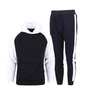 2024 hombres 100% algodón polar grueso y cálido manga raglán Color bloque hombres pulóver Sudadera con capucha y pantalones de chándal OEM gimnasio chándales - Product Image 4