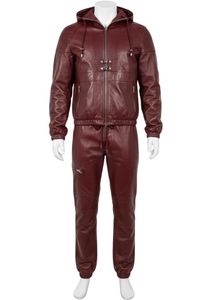 Men's Burgundy Hooded Leather <b>Jacket</b> Moto Biker Style Zipper Front Windproof Regular Fit Autumn Wear - Product Image 2
