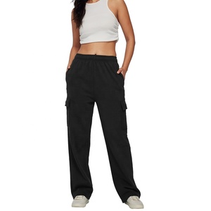 Pantalon évasé de haute qualité pour femmes, mode décontractée, coupe slim, molleton ample, jambe large, pantalon évasé en coton molleton pour femmes - Product Image 1