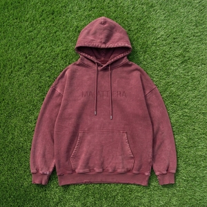 Sudadera con Capucha Extra Grande para Mujer, Color Borgoña, Estilo Acid Wash, con Bolsillo Canguro y Logotipo Personalizado - Product Image 5