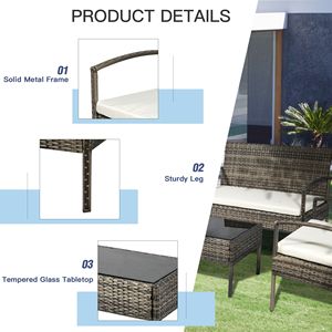 Set di Mobili da Giardino in Rattan Bianco Crema, 4 Pezzi, Tavolo e Sedie per Conversazione all'Aperto - Product Image 6