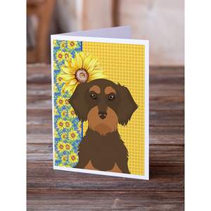 Summer Sunflowers Wirehair Chocolate Tan Teckel Cartes de vœux Pack 8 Whimsical A7 Size 5x7 Blank Note Cards with Enveloppes - Product Image 2