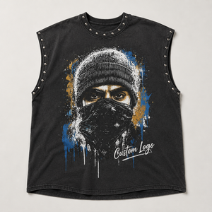 เสื้อกล้ามโอเวอร์ไซส์ลายกราฟิกแบบกำหนดเอง ยูนิเซ็กส์ ผ้าคอตตอนหนานุ่ม ระบายอากาศได้ดี เป็นมิตรกับสิ่งแวดล้อม ตกแต่งด้วยหมุดโลหะ สไตล์สตรีทแวร์ - Product Image 2