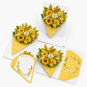 Wholesale Custom 3D Pop Up Sunflower Daisy Paper Flower Bouquet Note <b>Card</b> Set Handmade Floral <b>Card</b> Gift Set with Envelope - Product Image 6