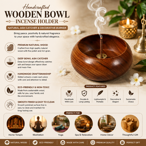 Handmade Wooden Round Bowl Incense Holder| Ash Catcher Decorative Agarbatti Burner for Spiritual Meditation Yoga Home <b>Decoration</b> - Product Image 5