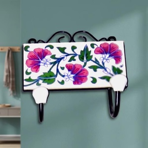 Vintage Rustic Cast Iron Wall Hook Floral Design 2 Hooks Handmade <b>Waterproof</b> Self-adhesive Installation for Clothing Storage - Product Image 3
