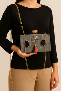 Bolso de Mano de Lujo Hecho a Mano, Duradero y Ecológico, de Madera y Resina, con Diseño Geométrico Incrustado, Cadena Cruzada, Logotipo Personalizado, Bolso de Noche - Product Image 5