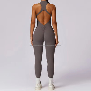 FONILBEST Combinaison de yoga dos nu pour femme, avec fermeture éclair quart de tour, dos nageur, longueur intégrale, couleur unie, taille haute, vêtement de sport - Product Image 6
