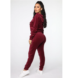 Combinaison en velours pour femme à capuche, manches longues, taille haute, coupe ajustée, couleur unie, tenue décontractée automne style streetwear - Product Image 1