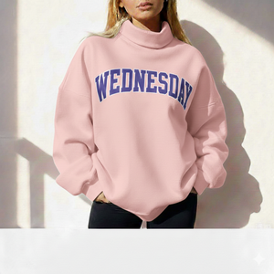 Sudadera Oversize Rosa de Cuello Alto para Mujer, Casual, de Forro Polar, Manga Larga, con Estampado de Letras, Ajuste Holgado y Cómodo para Invierno - Product Image 1
