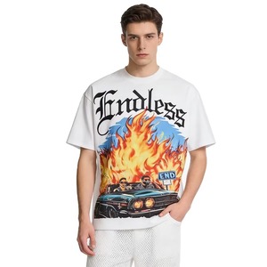 Fashion Men's Oversized Custom T-<b>Shirt</b> With <b>Flame</b> Car Print Street Style Short Sleeve O-Neck Cotton Jersey Tee - Product Image 1