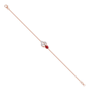 <b>Red</b> Teardrop Floral Diamond <b>Bracelet</b> with Rose Gold Chain and Layered Leaf Center Design - Product Image 3