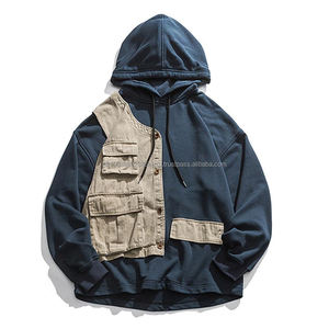 Sudaderas con Capucha de Diseñador para Hombre al por Mayor, Sudadera con Capucha Unisex con Hombros Caídos y Estilo Cargo Azul - Product Image 1