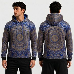 Sudadera con Capucha Estampada con Geometría Sagrada en Azul Bronce, Sudadera Premium Transpirable de Forro Polar, Sudadera de Manga Larga para Entrenamiento de Larga Duración - Product Image 1